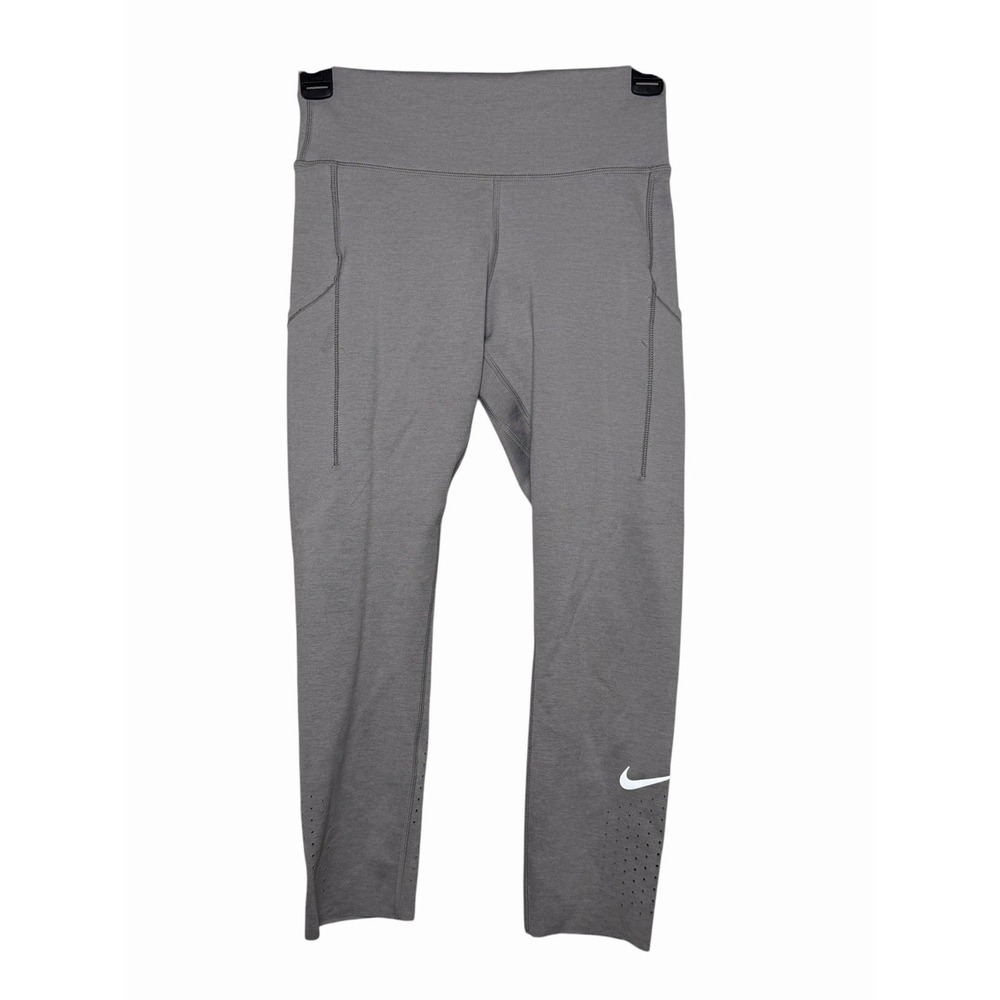 Nike Dri Fit Running Leggings Gray Side Pockets Women's Small Performance